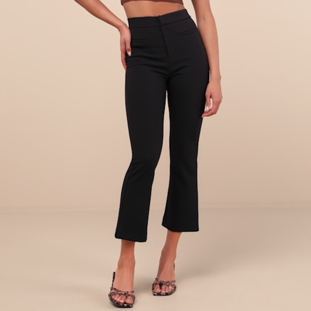 Lulus Nalini Black High-rise Cropped Flare Trouser Pants - Size L